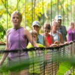 Family walks on hanging bridges