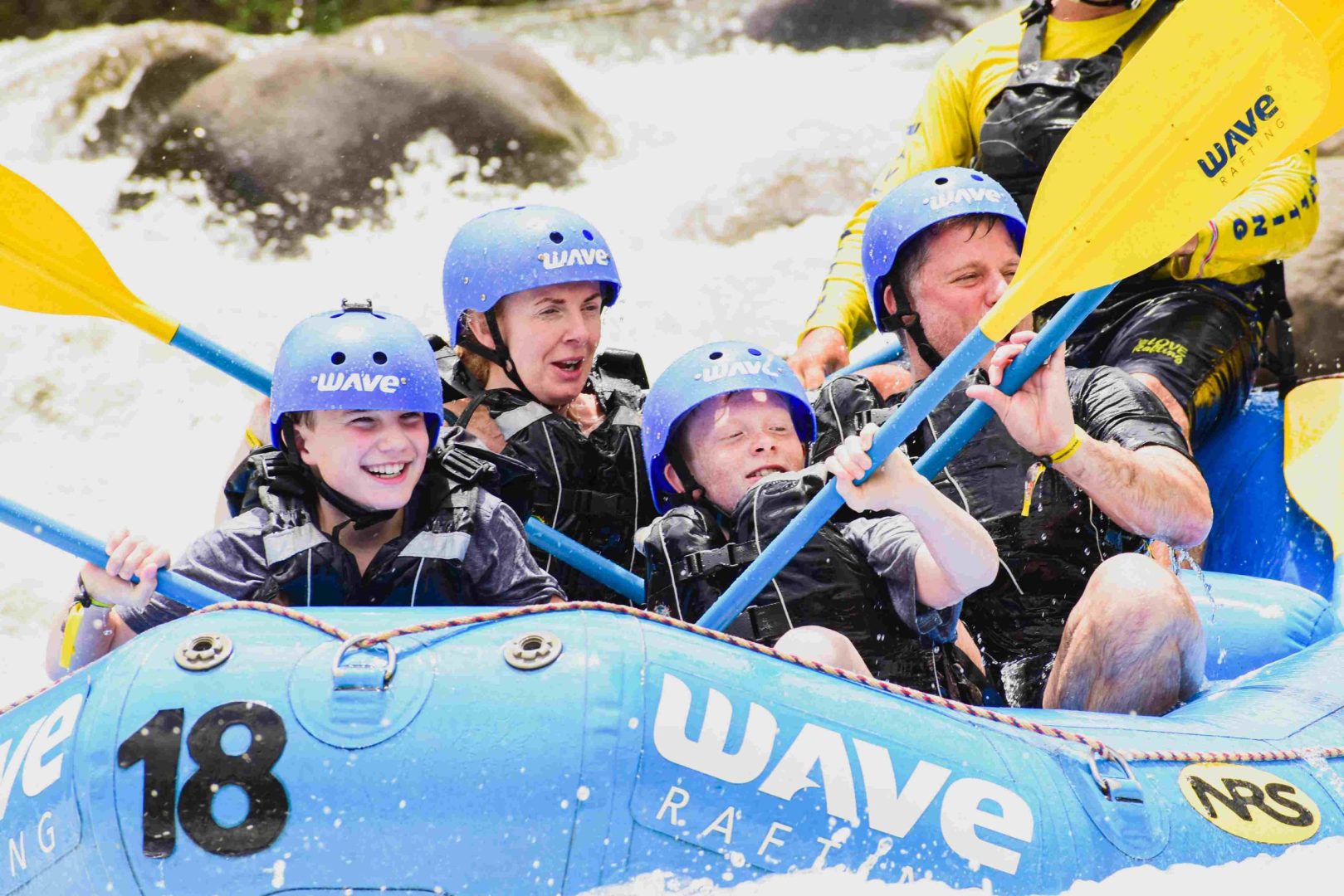 white water rafting with wave