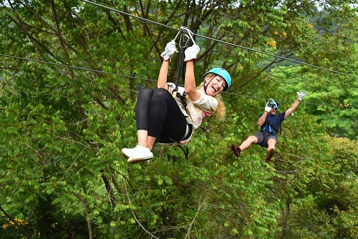 Thrilling zip line adventure through the lush forest canopy in Manuel Antoni.