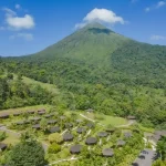 Aerial view of Lomas del Volcán Hotel nestled at the base of Arenal Volcano in La Fortuna, Costa Rica.