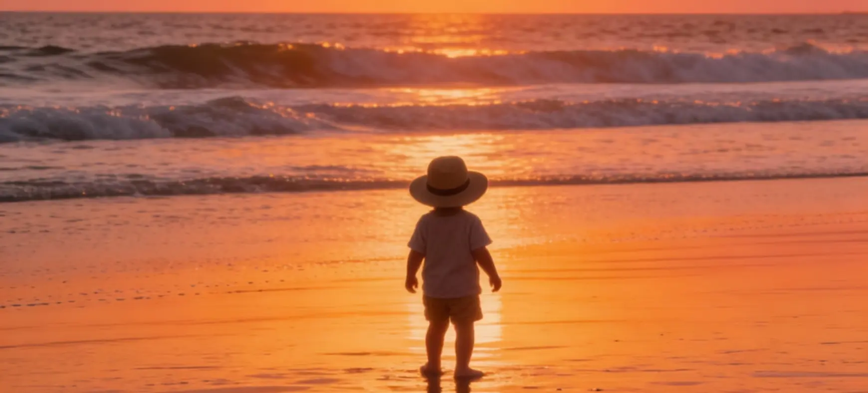 Child walking on the beach at sunset in Costa Rica